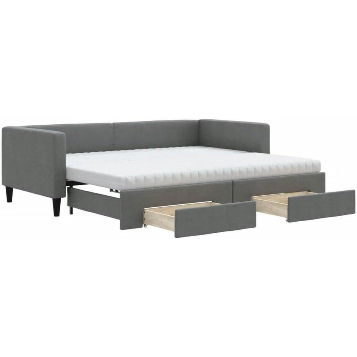 Schlafsofa 2-Sitzer Dunkelgrau – Ausziehbar mit Bettkasten & Schublade