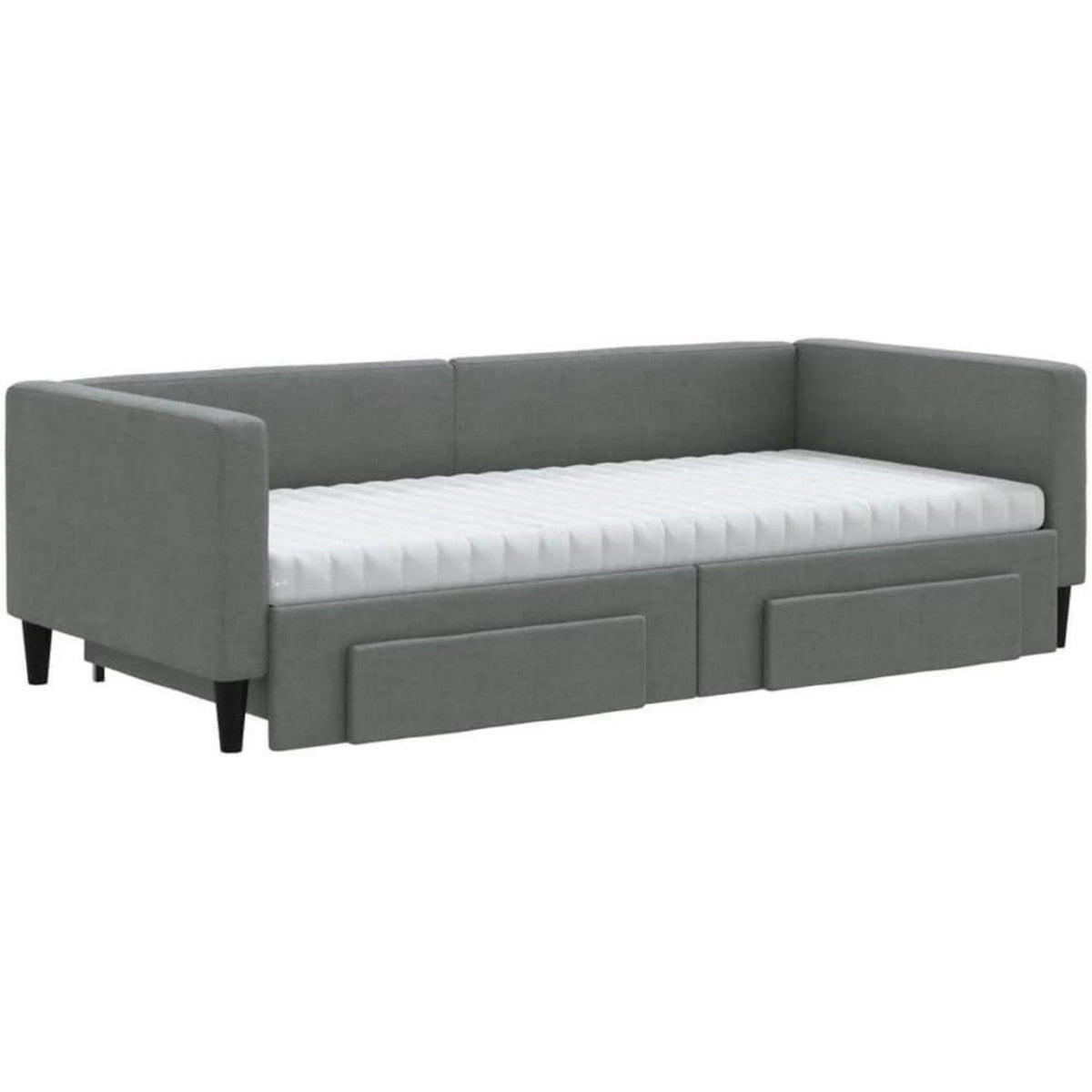 Schlafsofa 2-Sitzer Dunkelgrau – Ausziehbar mit Bettkasten & Schublade