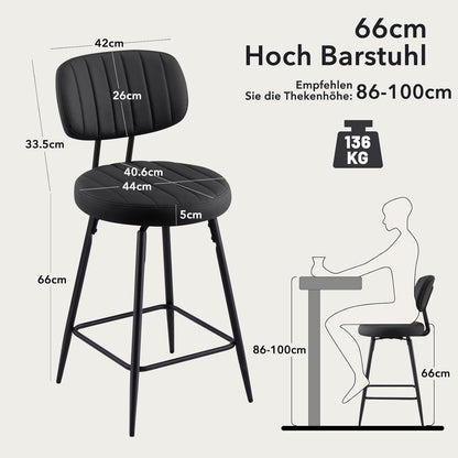 Barhocker 2er Set PU-Leder, 66cm, Schwarz – Drehbar & Komfortabel
