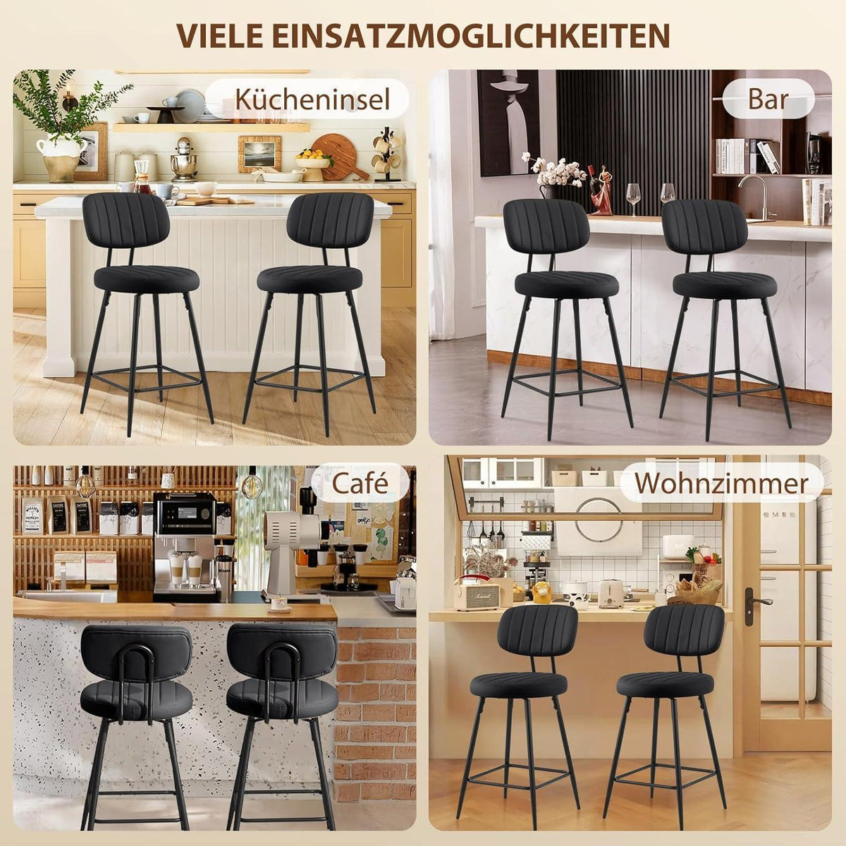 Barhocker 2er Set PU-Leder, 66cm, Schwarz – Drehbar & Komfortabel