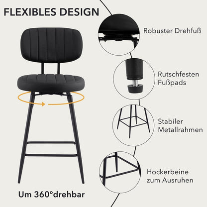 Barhocker 2er Set PU-Leder, 66cm, Schwarz – Drehbar & Komfortabel