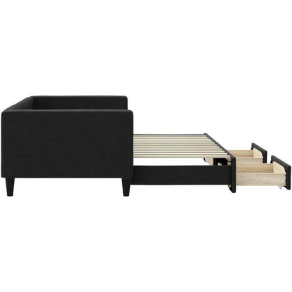 Schlafsofa 2-Sitzer Schwarz – Ausziehbett mit Bettkasten & Schublade