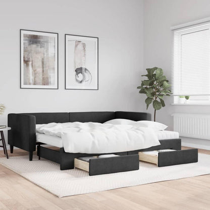Tagesbett ausziehbar mit Schubladen – 90x190 cm Schlafsofa Schwarz