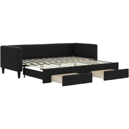 Tagesbett ausziehbar mit Schubladen – 80x200 cm Schlafsofa Schwarz