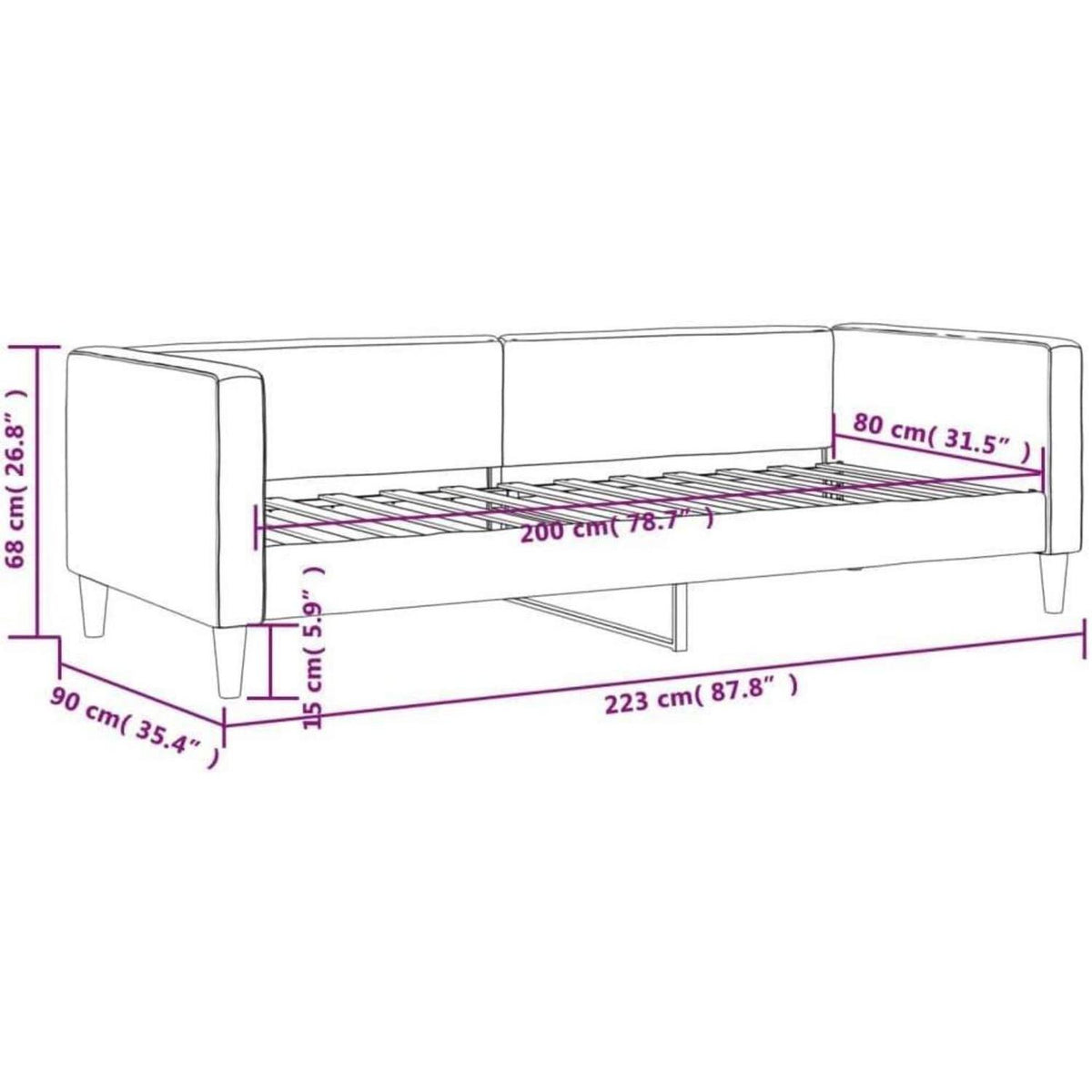 Tagesbett Schlafsofa 2-Sitzer Schwarz 80x200 cm mit Stauraum