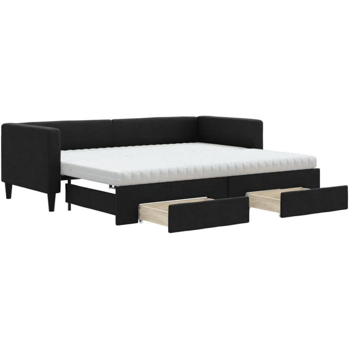 Schlafsofa 2-Sitzer Schwarz – Ausziehbett mit Bettkasten & Schublade