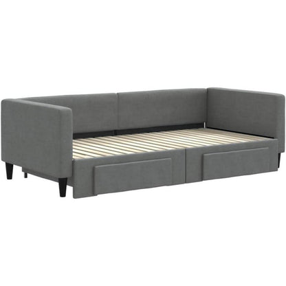 Tagesbett ausziehbar mit Schubladen – Schlafsofa 90x190 cm Dunkelgrau