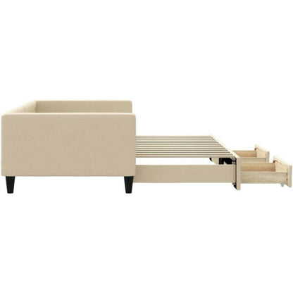 2-Sitzer Schlafsofa mit Bettkasten & Schublade, Creme