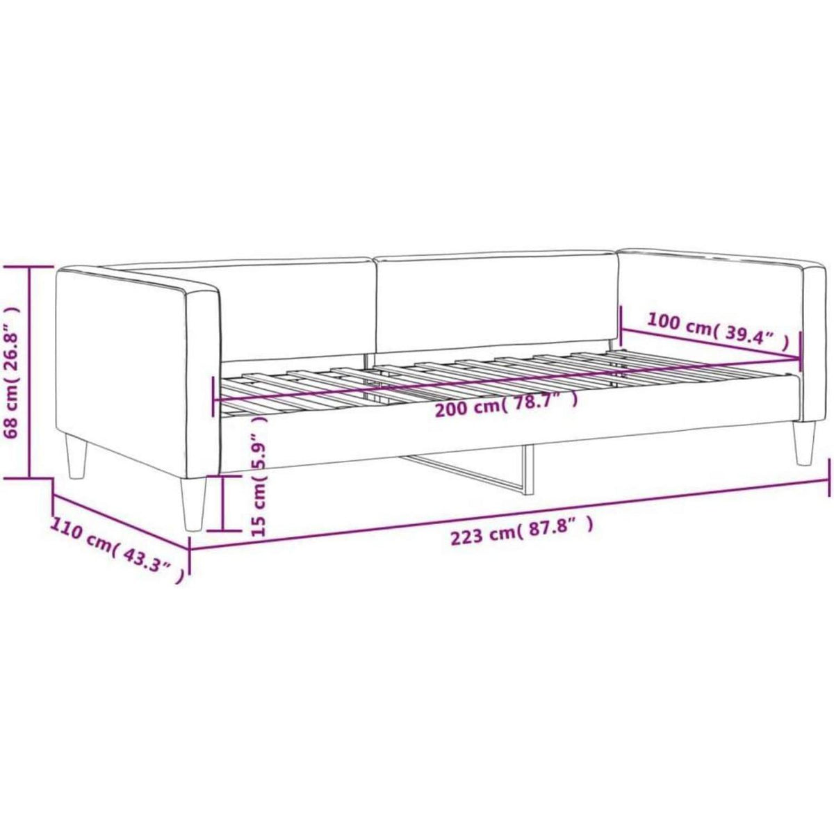 2-Sitzer Schlafsofa Dunkelgrau 100x200 cm mit Stauraum