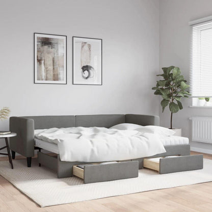 Schlafsofa 2-Sitzer Dunkelgrau – Ausziehbar mit Bettkasten & Schublade