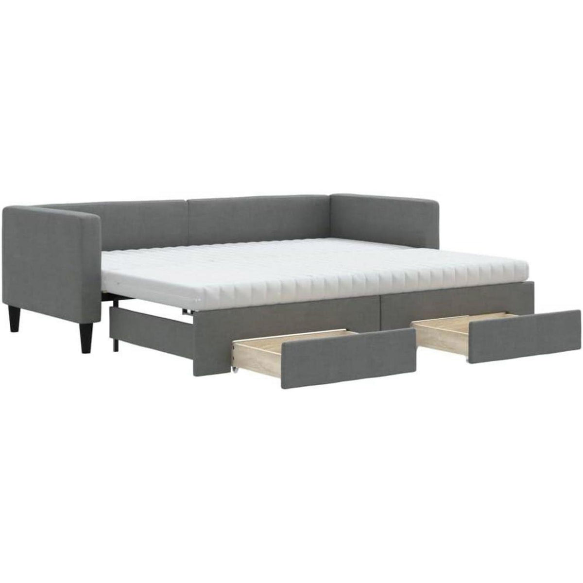 Schlafsofa 2-Sitzer Dunkelgrau – Ausziehbar mit Bettkasten & Schublade