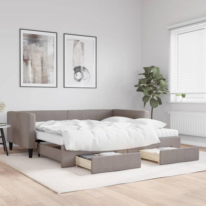 Ausziehbett 2-Sitzer mit Schubladen & Matratze – Taupe 100x200 cm
