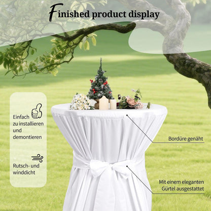 10 Stehtischhüllen Weiß – Ø80cm, Polyester mit Fußtaschen