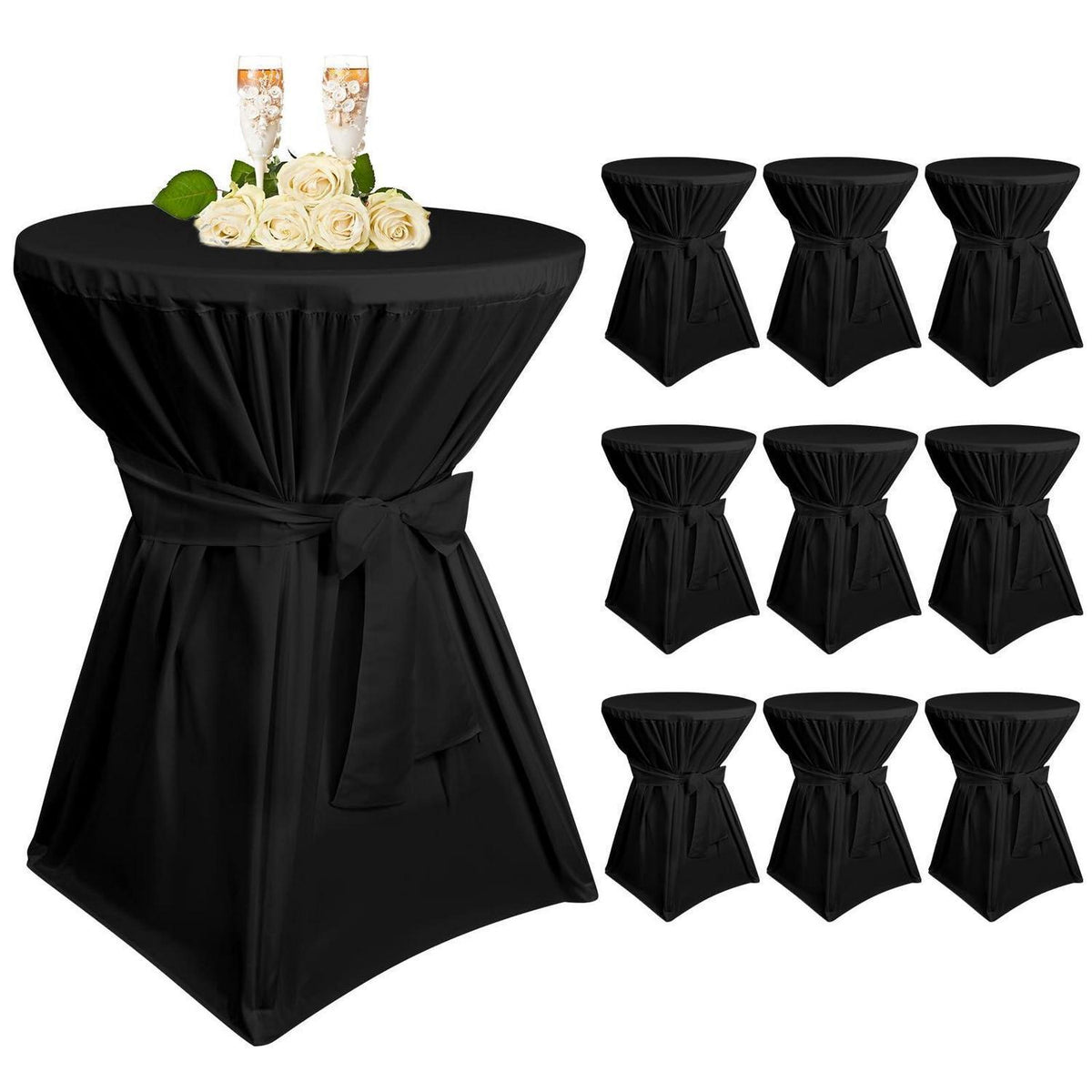10 Stehtischhüllen Schwarz Ø80-85cm – Polyester mit Fußtaschen