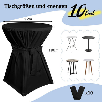 10 Stehtischhüllen Schwarz Ø80-85cm – Polyester mit Fußtaschen