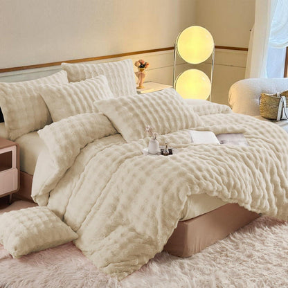 Langhaar Plüsch Bettwäsche Set 200x200 Beige, Winterwarm & Flauschig