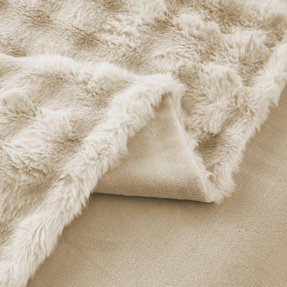 Langhaar Plüsch Bettwäsche Set 200x200 Beige, Winterwarm & Flauschig