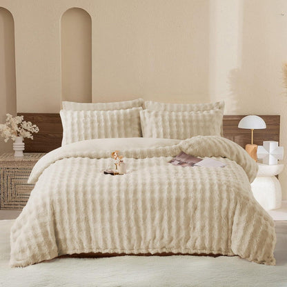Langhaar Plüsch Bettwäsche Set 200x220 Beige, Superweich & Warm