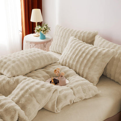 Plüsch Bettwäsche Set 155x220 - Warm & Flauschig Beige