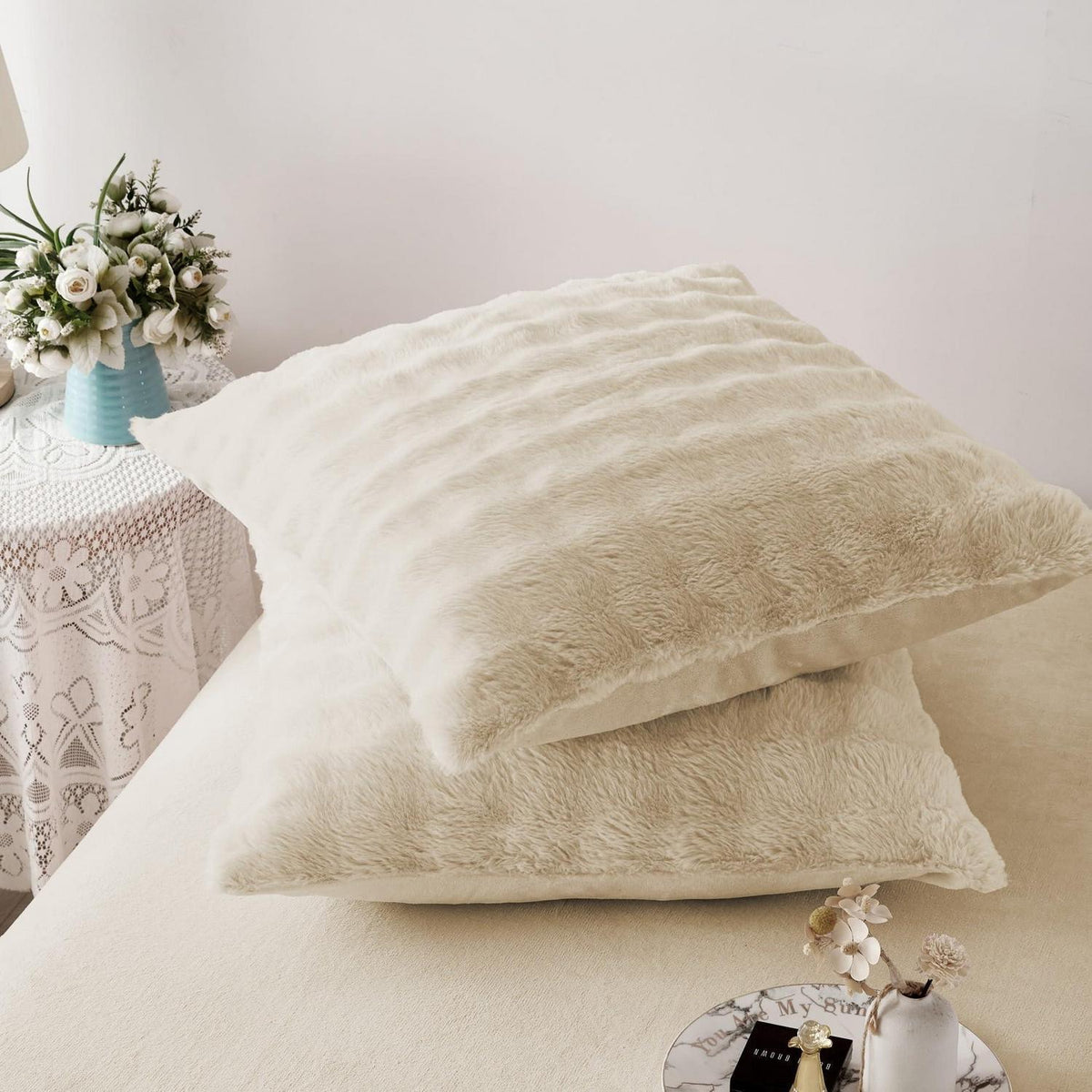 Plüsch Bettwäsche Set 155x220 - Warm & Flauschig Beige