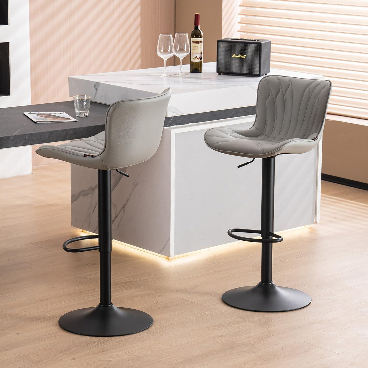 Drehbarer Barhocker 2er Set, Höhenverstellbar, Grau