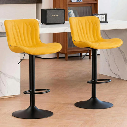 Drehbarer Barhocker 2er Set, Höhenverstellbar, Zitronengelb in Lederoptik