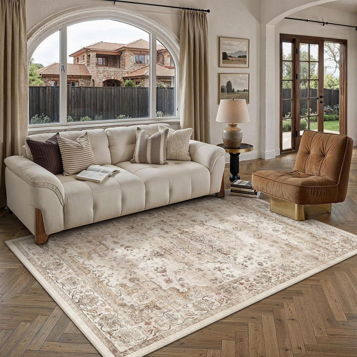 Waschbarer Vintage Teppich Beige 160x230cm – PureCozy