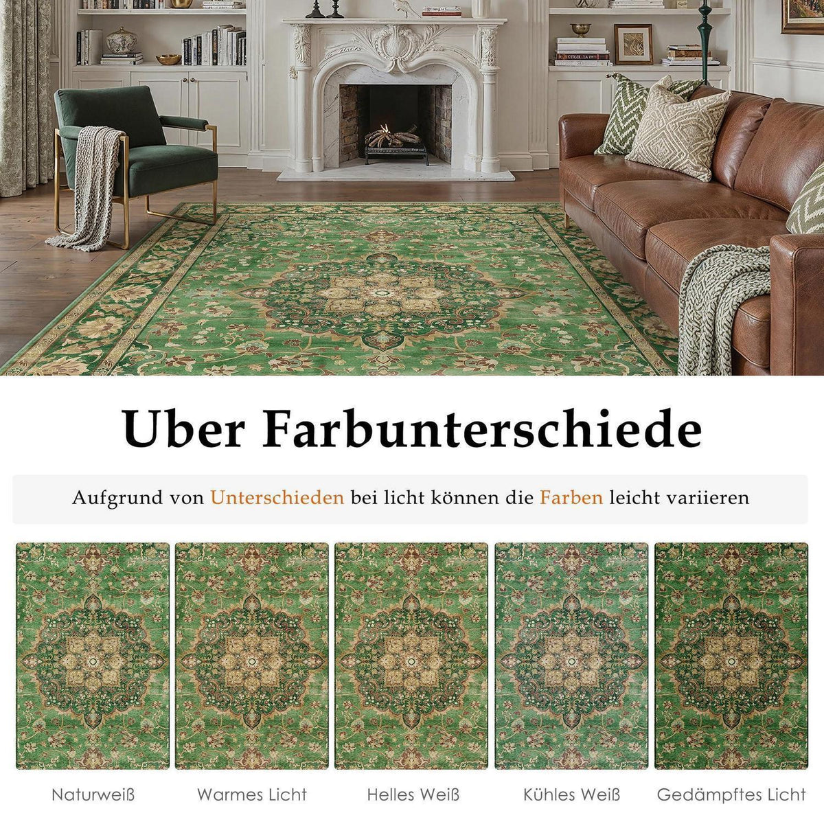 Waschbarer Läufer Grün Gold Moon 60x240cm - Rutschfest & Vintage