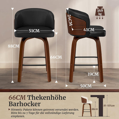 Drehbarer Barhocker 2er Set mit Lehne – Schwarz