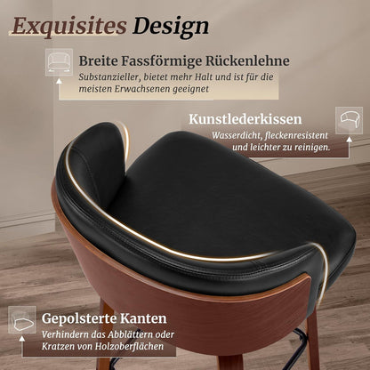 Drehbarer Barhocker 2er Set mit Lehne – Schwarz