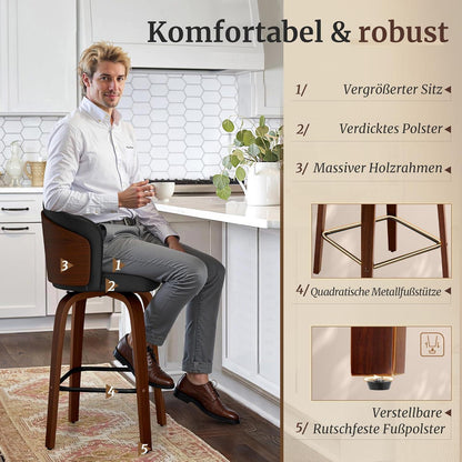 Drehbarer Barhocker 2er Set mit Lehne – Schwarz