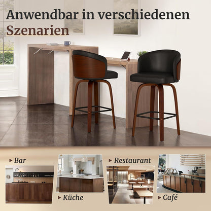 Drehbarer Barhocker 2er Set mit Lehne – Schwarz