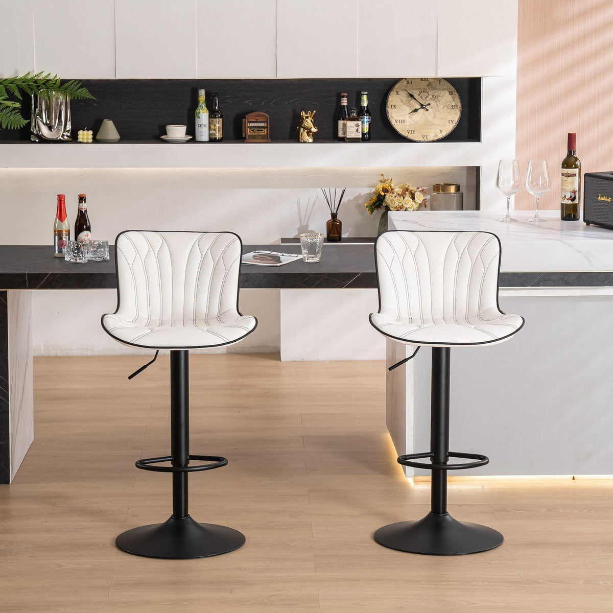 Drehbarer Barhocker 2er Set, Höhenverstellbar, Weiß