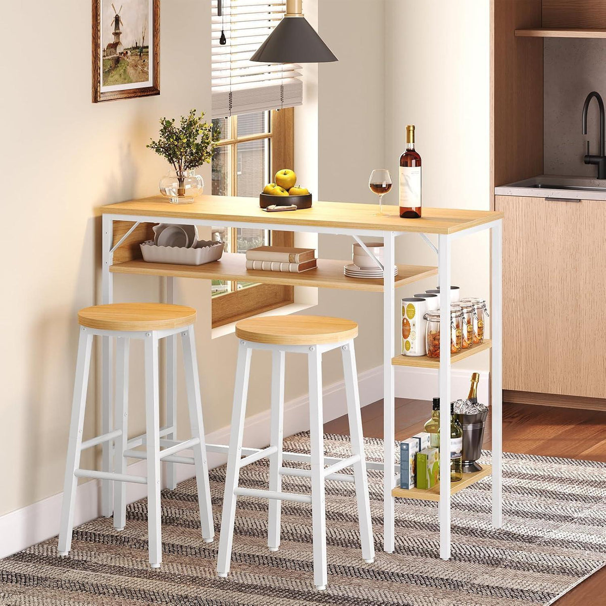 HOOBRO Bartisch Set für 2 Personen – Weiß & Natur