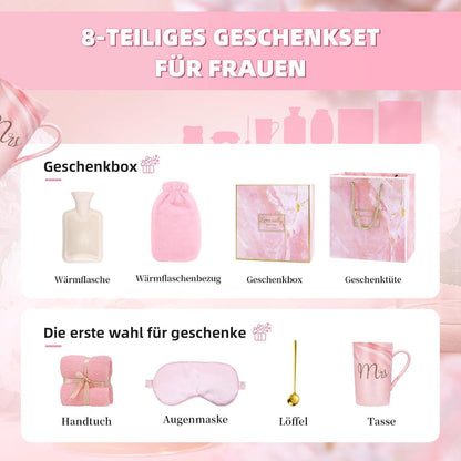 Wärmflasche Geschenkset Rosa mit Tasse & Zubehör