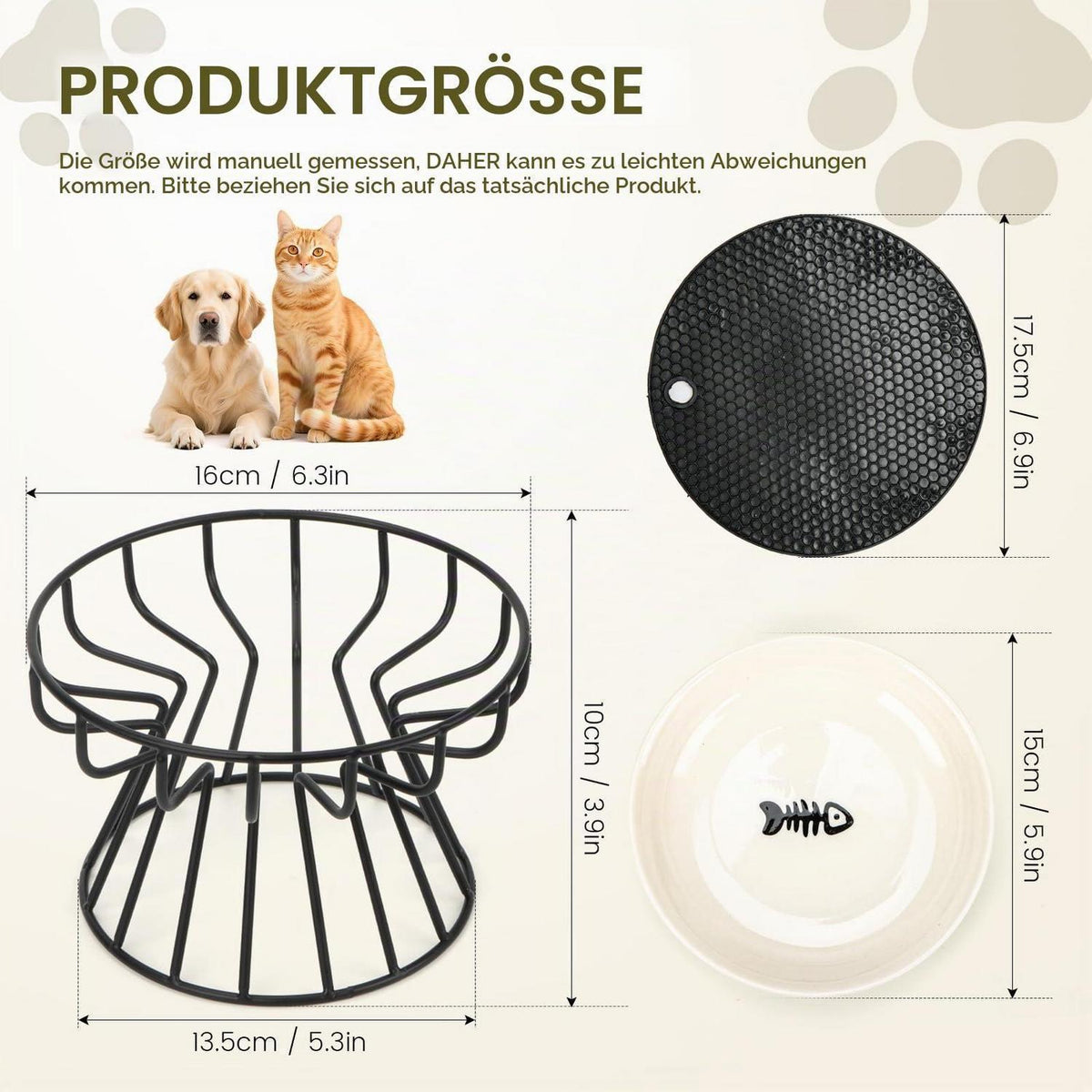 Erhöhte Katzennäpfe Keramik - 2er Set mit Silikonmatte