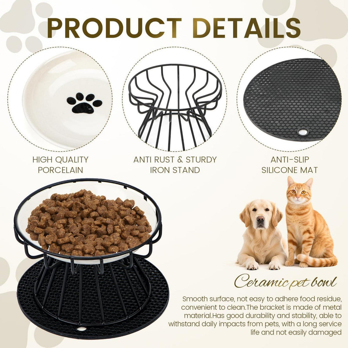 Erhöhte Katzennäpfe Keramik - 2er Set mit Silikonmatte