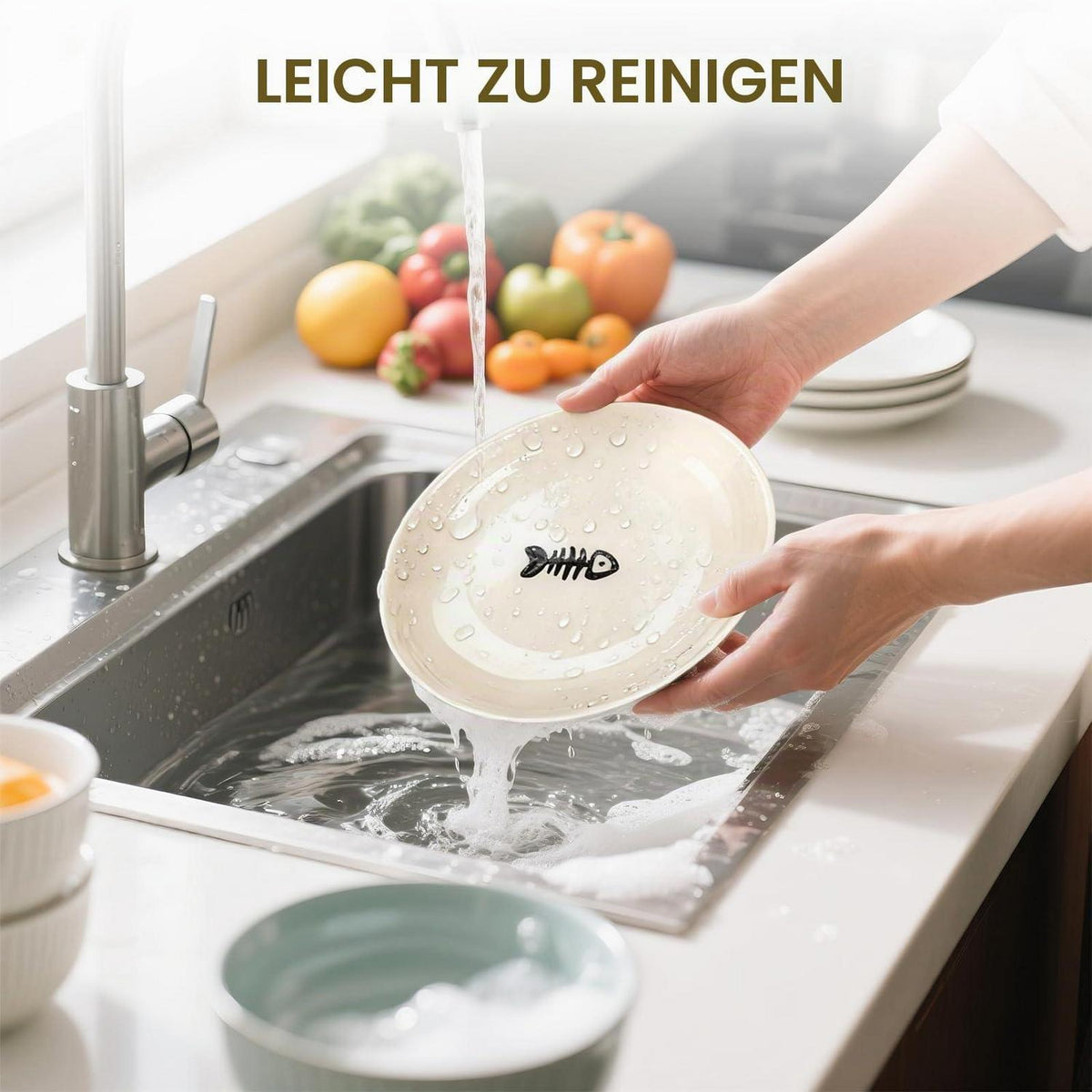 Erhöhte Katzennäpfe Keramik - 2er Set mit Silikonmatte