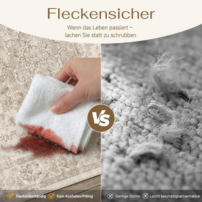 Beiger Wohnteppich 300x400cm – Waschbar & Vintage Kurzflor