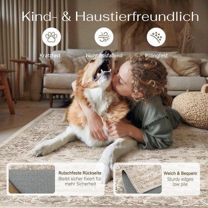 Waschbarer Läufer Beige 60x180cm – Rutschfest & Vintage Kurzflor