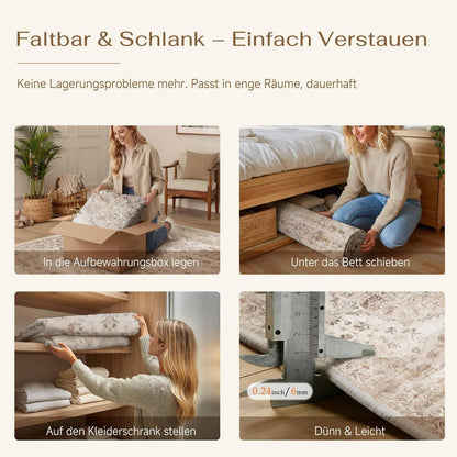 Waschbarer Läufer Beige 60x180cm – Rutschfest & Vintage Kurzflor
