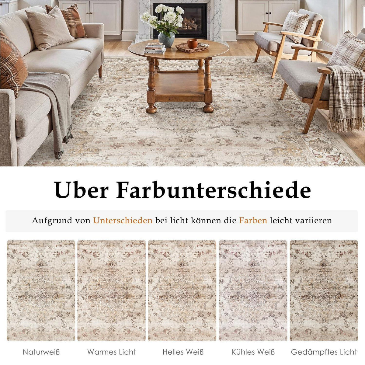 Waschbarer Läufer Beige 60x180cm – Rutschfest & Vintage Kurzflor