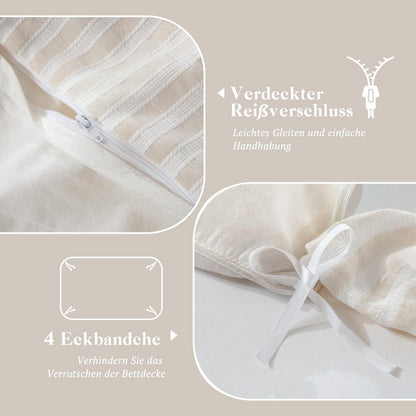 Bettwäsche-Set 135x200 Baumwolle Gestreift Beige & Grau 4tlg.