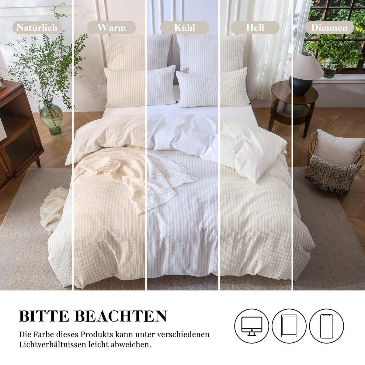 Bettwäsche-Set 135x200 Baumwolle Gestreift Beige & Grau 4tlg.
