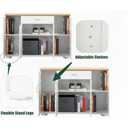 Weißes Sideboard Eiche Optik | 110cm Flurkommode mit Schublade