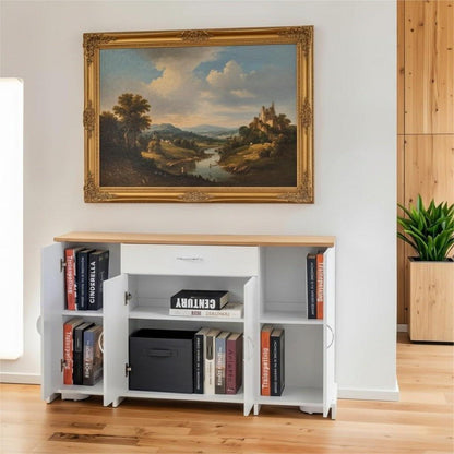 Weißes Sideboard Eiche Optik | 110cm Flurkommode mit Schublade
