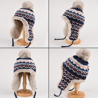 Trappermütze Damen Herren Warm Strickmütze mit Ohrenklappen