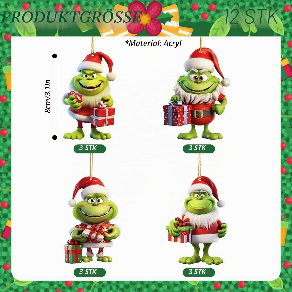 12x Grinch Weihnachtsbaum Anhänger Acryl 2026