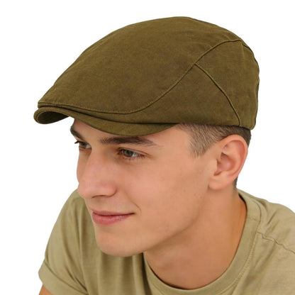 Baumwoll Schiebermütze Herren - Flatcap Newsboy Cap Armeegrün