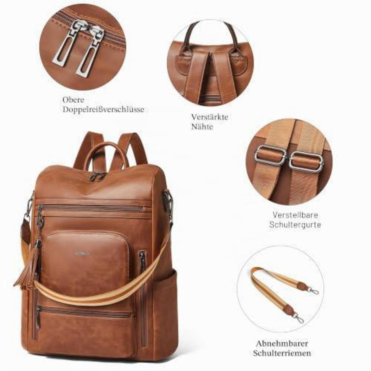 Rucksack Damen Laptopfach 15,6 Zoll Wasserdicht Business in Lederoptik